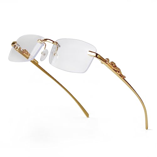 Vintage Rimless Rectangle Sunglasses for Women Men,Trendy Gold Metal Frameless Square Sun Glasses Transparent Eyewear