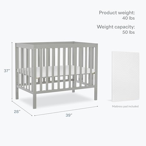 Dream On Me Edgewood 4-in-1 Convertible Mini Baby Crib in Cool Grey, GreenGuard Gold & JPMA, Non-Toxic, Compact 40×25×33″ Design, Converts to Mini Daybed & Twin Bed, 1″ Mattress Pad - image 3