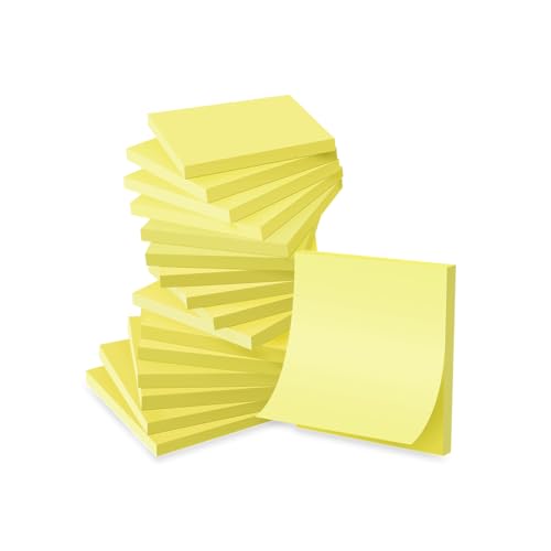 Image of Wowivy 16 Pads Yellow Sticky Notes, 76 x 76 mm, Sticky Pads, Recyclable, Self-Stick Notes Pads, Sticky Notes, Easy to Post for Home, Office, 55 Sheets /Pad, 880 Sheets Total