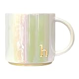 COLLECTIVE HOME - Ceramic Coffee Mug, Iridescent Finish Cups, Personalized Lowercase Embossed Lettering, Lustrous Multicolored Finish, Ideal for Unique Gifts (h)