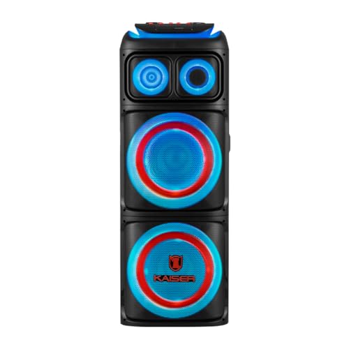 Kaiser Bafle Doble One Body Activo y Pasivo 2x12” con Circle Light, Bluetooth, USB, Micro SD, Ecualizador, Control Remoto, Cable de Alimentación, 240W RMS, Caja de Madera KDS-1202