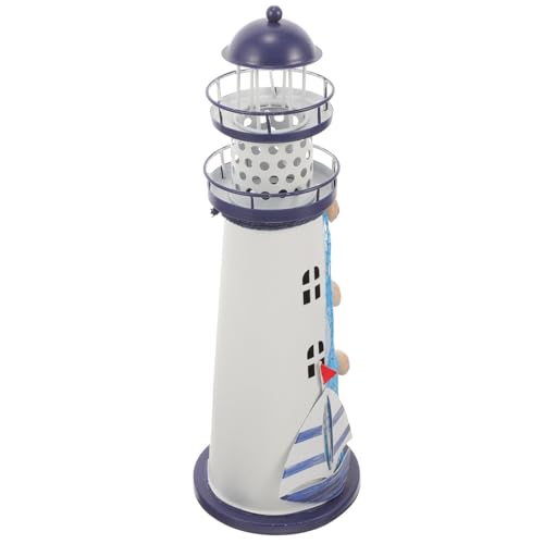 iplusmile Lampe de Phare en Fer Lumière LED Intégrée, Décoration Nautique Méditerranéenne Élégante Maison, Accessoire Lumineux Décoratif pour Bureau