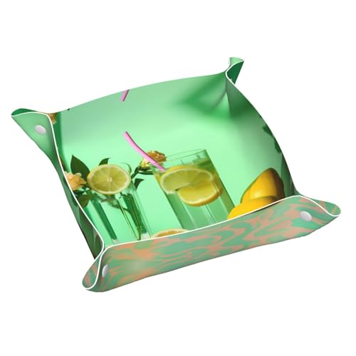 Bandeja de almacenamiento de cuero de flores y limonada, llaveros de almacenamiento, monedas, relojes, aretes y otros accesorios, imprescindible para el hogar