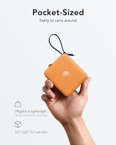Image of Portable Charger USB C for iPhone, 10000mAh Power Bank with Built-in Cables | 22.5W Fast Charging, LED Display, Slim, for iPhone 17 Pro Max & 16 /15 Series (Orange)