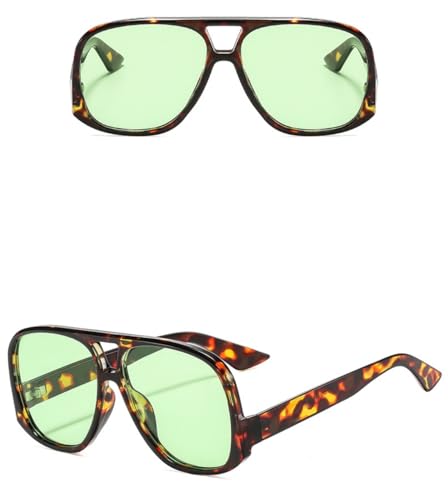 Image of Retro Square Aviator Sunglasses for Women Men Oversized Trendy Style Vintage 70s Square Aviators Sun Glasses (Tortoise Green)