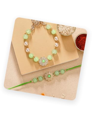 Image of Karatcart Gold-Plated Kundan Rakhi Rakhi with Roli Chawal for Brother and Bhabhi