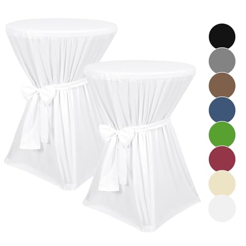 Pesonlook Lot de 2 Housses de Table de Bar Premium, Housses de Table de Bar Blanches, Opaques diamètre 60cm, Housses de Table de Bar avec Sangle, Housses de...