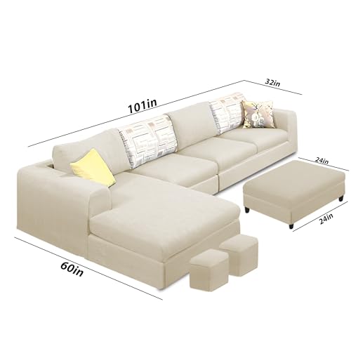 Image of Koza LHS 8 Seater L Shape Sofa Set with Center Table for Living Room (Cream Fabric) Premium Fabric Sofa