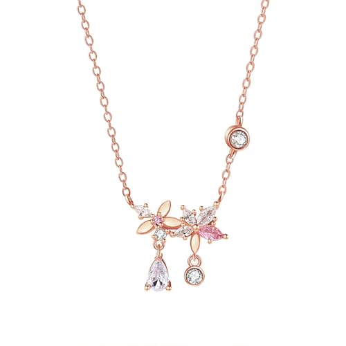 Collier en Or 9K à 18K, cadeau de mariage idéal avec pendentif fleur et saphir rose