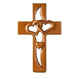 Handgeschnitztes Holzkreuz Mit Verschlungenen Herzen, Dekorative Holzkreuze Mit Herzausschnitt Und Verschlungenen Liebeswänden, Geschnitzte Wanddekoration Zum Aufhängen, Vintage-Stil (B)