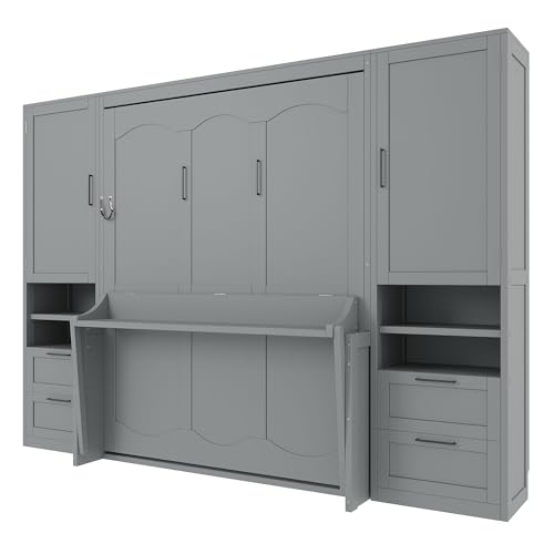 Merax Queen Murphy Bed with Desk and Storage
