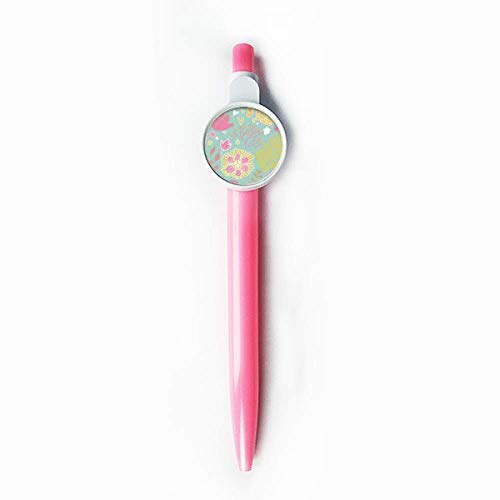 Stylo à bille rétractable bleu fleurs et feuilles vertes pour écriture fine et papeterie