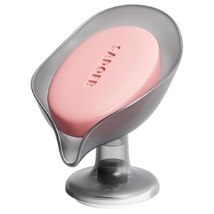 TAILI Self Draining Soap Holder, Leaf-Shaped Bar Soap Dish with Suction Cup Stand, Bar Saver Suitable for Bathroom, Tub, Kitchen Sink, Removable,Easy to Clean & Keep Dry, Grey