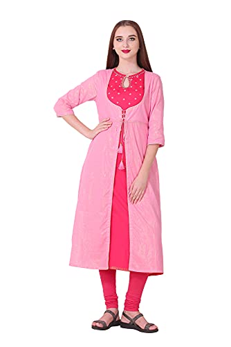 Spendworth Shimmer Cotton Dark Pink A line Jacket Style Kurti with Hand Work Embroidered and Zari Work On Yoke with Dori and Tassles Spendworth Shimmer Cotton Dark Pink A line Jacket Style Kurti with Hand Work Embroidered and Zari Work On Yoke with Dori and Tassles