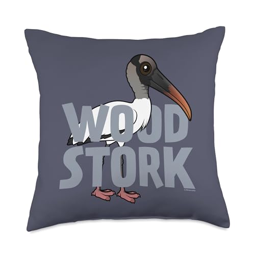 Cute Cartoon Jumbo Wood Stork Bird Species Name Throw Pillow