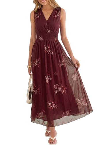 Image of ANRABESS Women's Floral Tulle Wedding Guest Maxi Dress | V Neck Sleeveless,A-Line Elastic Waist,Casual Flowy Formal Boho,Bridal Shower Garden Party Beach Vacation,Summer Fall