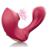 Clitoral Sucking Vibrator Adult Sex Toys for Women, 2-in-1 G Spot Dildo Vibrators with 9 Vibrating & Sucking Modes, Nipple Sucker Toys Clit Stimulator for Couple or Solo Fun (Rose Red)