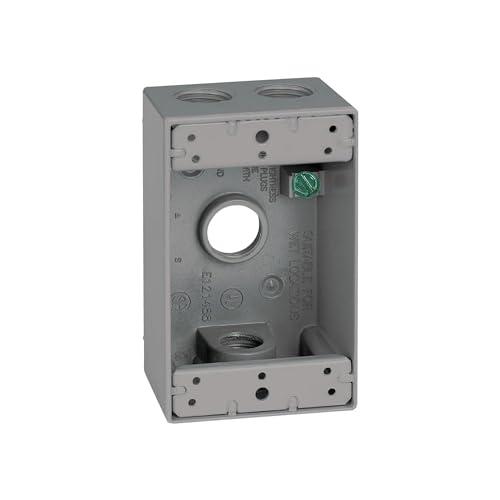 Image of SIGMA ENGINEERED SOLUTIONS Metal Electrical Outlet Box, Weatherproof, Easy Mount Plug and Receptacle Protector, 1 Gang Box, Gray, (E) 4 Holes