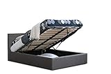 Modernique Grey Fabric Ottoman Storage Bed, Grey Linen Gas Lift Up Storage Bed in Small Double Bed Frame