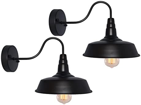 BRIGHTESS #61 Retro Black Wall Sconce Gooseneck Barn Flat Lamp Industrial Vintage Farmhouse Wall Lamp Outside Led Lamp Fixtures Hardwired (2 Packs)