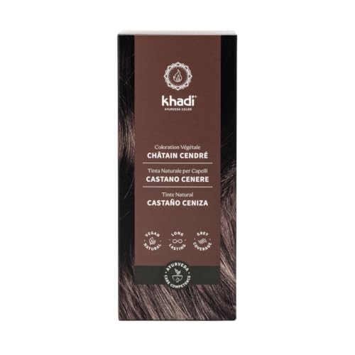 khadi CASTAÑO CENIZA Tinte vegetal para el cabello - Para un castaño medio mate con efecto ceniza - Cosméticos naturales 100% certificados y veganos - 100 g