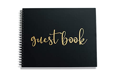 Wedding Or Grad Guest Book Black Polaroid Album -Hardcover Photo Guestbook- Spiral Book 10"X8” - Funeral, Bridal Shower, Baby Shower, Graduation Party, Registry Sign In With Marker, Stickers & Sign #TOP1