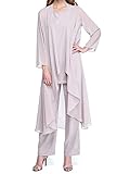  Minetom Femme 3 Pièces Costume De Soirée Cocktail Bal en Dentelle Mariage 3/4 Manches Courte Chemise Fête Et Taille Haute Costume Pantalon Cardigan en Tulle C Rose XXL