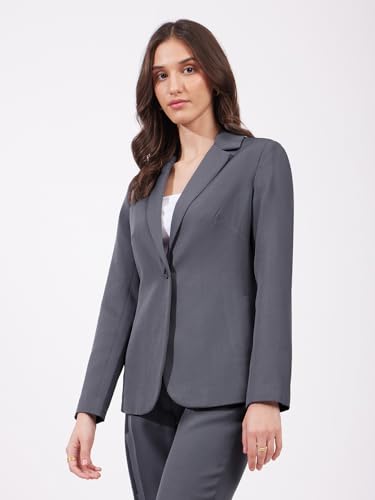 Image of FableStreet Women's Blazer | Tailored Fit Single-Breasted Design with Notch Lapel & Welt Pockets | Smooth Woven Texture for Work & Business Casual Wear
