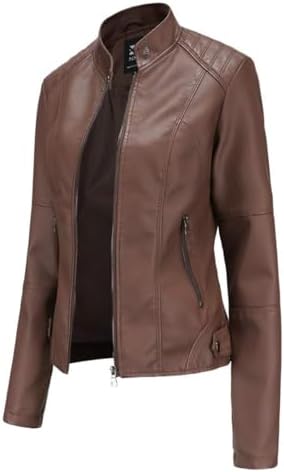 Hiseng Chaqueta de Cuero Sintético para Mujer, PU Chaqueta Cuero ...
