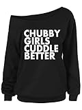 CURVESTYLES Plus Size Sweaters for Women Off Shoulder Sweatshirt Letter Printed Slouchy Shirt Long Sleeve Oversized Pullover Tops (US Size 10 - size 30) (6XL, Black+Chubby Girls)