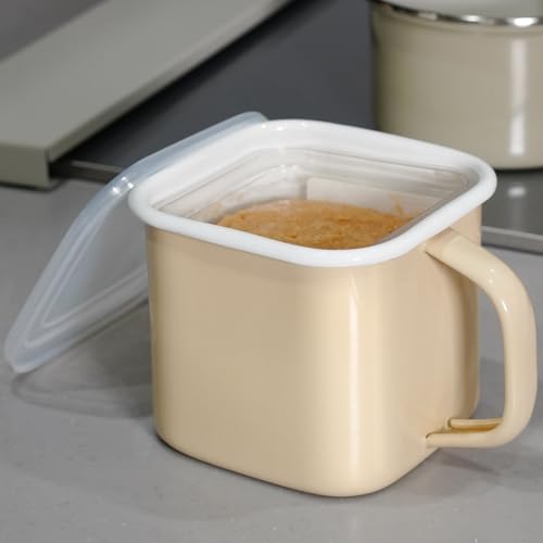 atRise[アットライズ]味噌ポット[しっかり密閉 味噌以外にも使える 直火OK]味噌 保存容器 ホーロー容器 密閉 蓋付き (エクリュ)