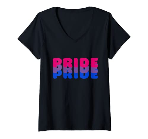 Femme Drapeau bisexuel Bi Pride LGBT Bisexualité T-Shirt avec Col en V