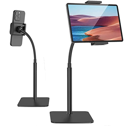 Swkangrd Universel Métal Support Tablette,Support de Tablette de Sol-Réglable Support de Tablette à Col de Cygne avec Hauteur Réglable pour iPad/iPhone Series et Plus 4-10.6 Pouces Équipement-Noir Cover