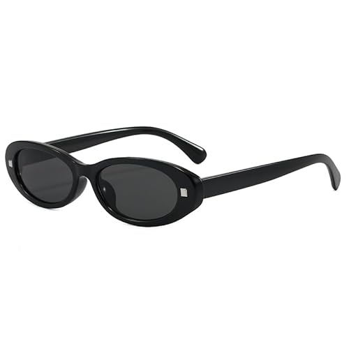 YAMEIZE Retro Narrow Oval Sunglasses for Women Men Vintage 90s small Frame Sunglasses UV400 (Black Black)