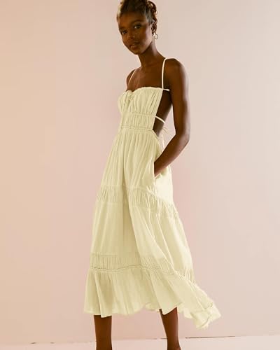 Image of VIUTIL Flowy Maxi Dress for Women Summer Cotton Backless Beach Long Dress with Pockets 2026