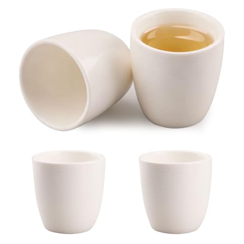 burkfeeg Taza de café espresso de cerámica, 150 ml, tazas de té japonés blanco puro para té caliente o té matcha, taza de té de estilo vintage sin asa, apta para lavavajillas y microondas, 4 tazas de