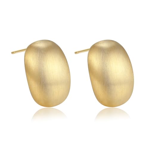 Chunky Gold Stud Earrings for Women 14K Gold Plated Satin Brushed Gold Earrings Geometric Vintage Minimalist Trendy Statement Earrings Fashion Studs Party Jewelry Gift