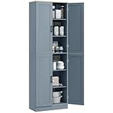 HOMCOM Alacena de Cocina Armario de Cocina Mueble Auxiliar con Puertas y Estantes Ajustables Antivuelco para Comedor Salón 60x30x171 cm Gris