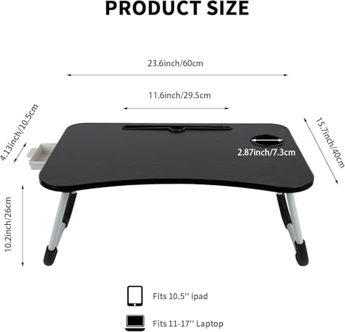 Image of TEKCOOL Study Table Foldable Wooden Laptop Bed Tray Table, Multifunction Lap Tablet Desk with Cup Holder, Perfect for Eating Breakfast, Reading Book, Working, Watching Movie On Bed'