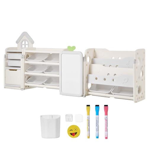 VEVOR Kids Toy Storage with Bookshelf, 4-Tier Large Toy Storage Organizer with 10 Plastic Movable Bins, Kids Cubby Cabinet with Bookshelf and Drawing Board for Study Room, Playroom, Classroom, Nursery by VEVOR - Image 3