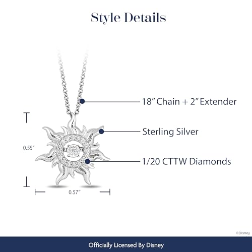 Jewelili Enchanted Disney Fine Jewelry Rapunzel Pendant Necklace for Women | Sterling Silver | 1/20 CTTW Natural White Round Dancing Diamonds | 18" Cable Chain | Princess Jewelry Gifts for Her |3