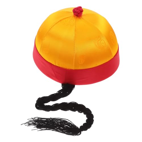 JECOMPRIS Ancient Chinese Costume Hat Brocade Braids Ponytail Qing Dynasty Prop for Boys and Girls Party Cosplay