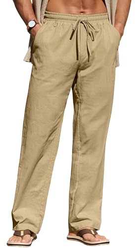 Sailwind Men's Casual Linen Pants Beach Summer Drawstring Elastic Waist Lightweight Pants4