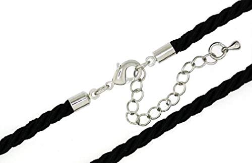 Mevoi 16" Black Three Ply Twisted Faux Silk Cord Necklace 2in Extender - 4.0MM