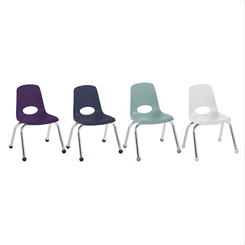 Image of FDP 12 inch School Stack Chair, Stacking Student Seat with Chromed Steel Legs and Ball Glides; For In-Home Learning or Classroom - Contemporary /Purple (4-Pack), 14003-CTPU
