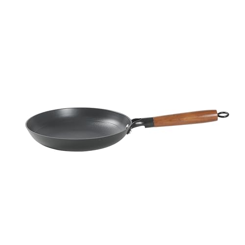 Image of Babish 9.5 Inch Cast Iron Skillet with Wooden Handle, Pre-Seasoned Nonstick Pan with Honeycomb Textured Cooking Surface, Induction Oven Safe Skillet for Searing, Frying Eggs, Steak and Stir Fry