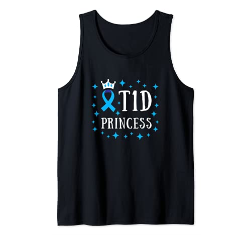 T1D Awareness Princess Girls Diabetic Blue Ribbon Support Camiseta sin Mangas