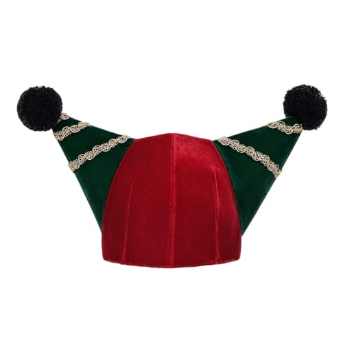 Christmas Jester Clown Costume Hat for Adults Star Dress-Up Velvet Headwear | Christmas Costume Hat, Jester Clown Cosplay Velvet Hat, Star Applique Pompom Cute Dress-Up Headwear for Christmas Accessories - image 6