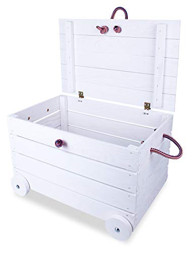 Caja de juguetes grande de madera blanca con tapa