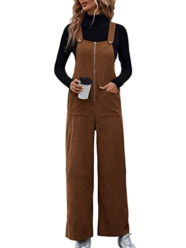 Floerns Women's Sleeveless High Waist Zipper Up Corduroy Overall Jumpsuits Brown L #TOP3